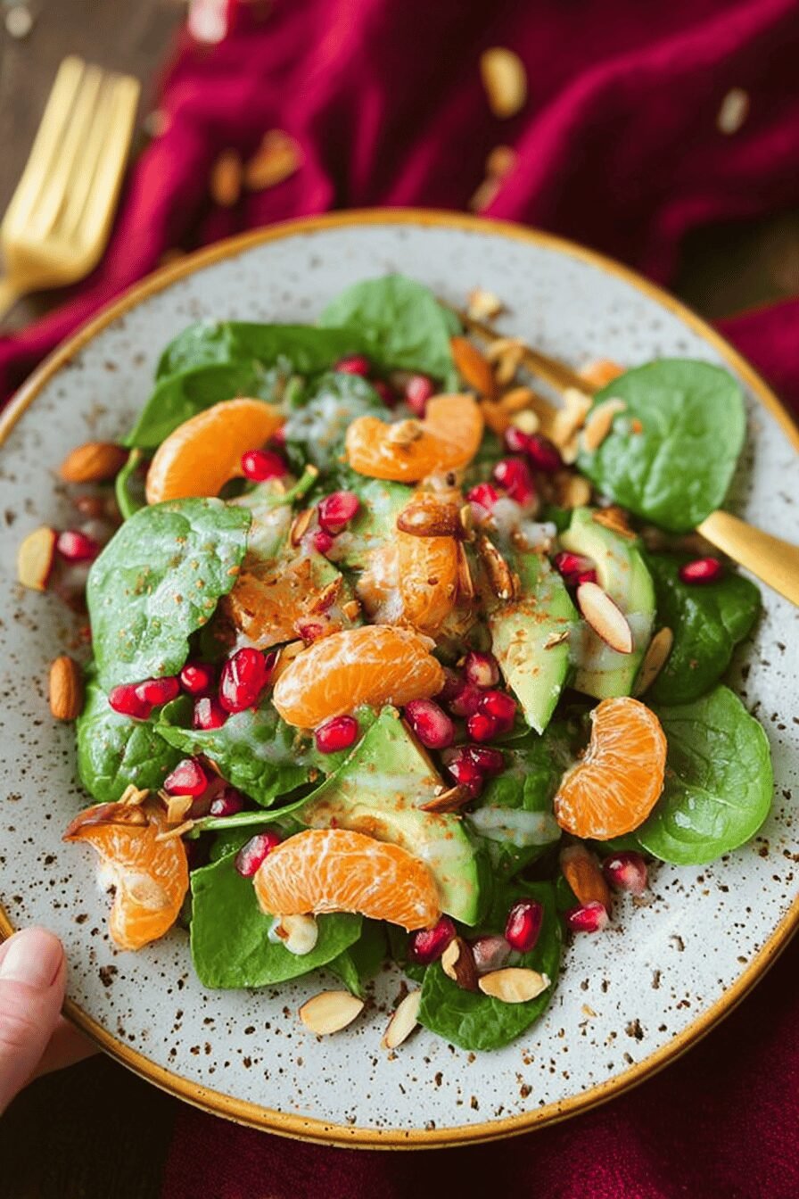 Healthy Fats & Vitamin C: Mandarin Pomegranate Spinach Salad